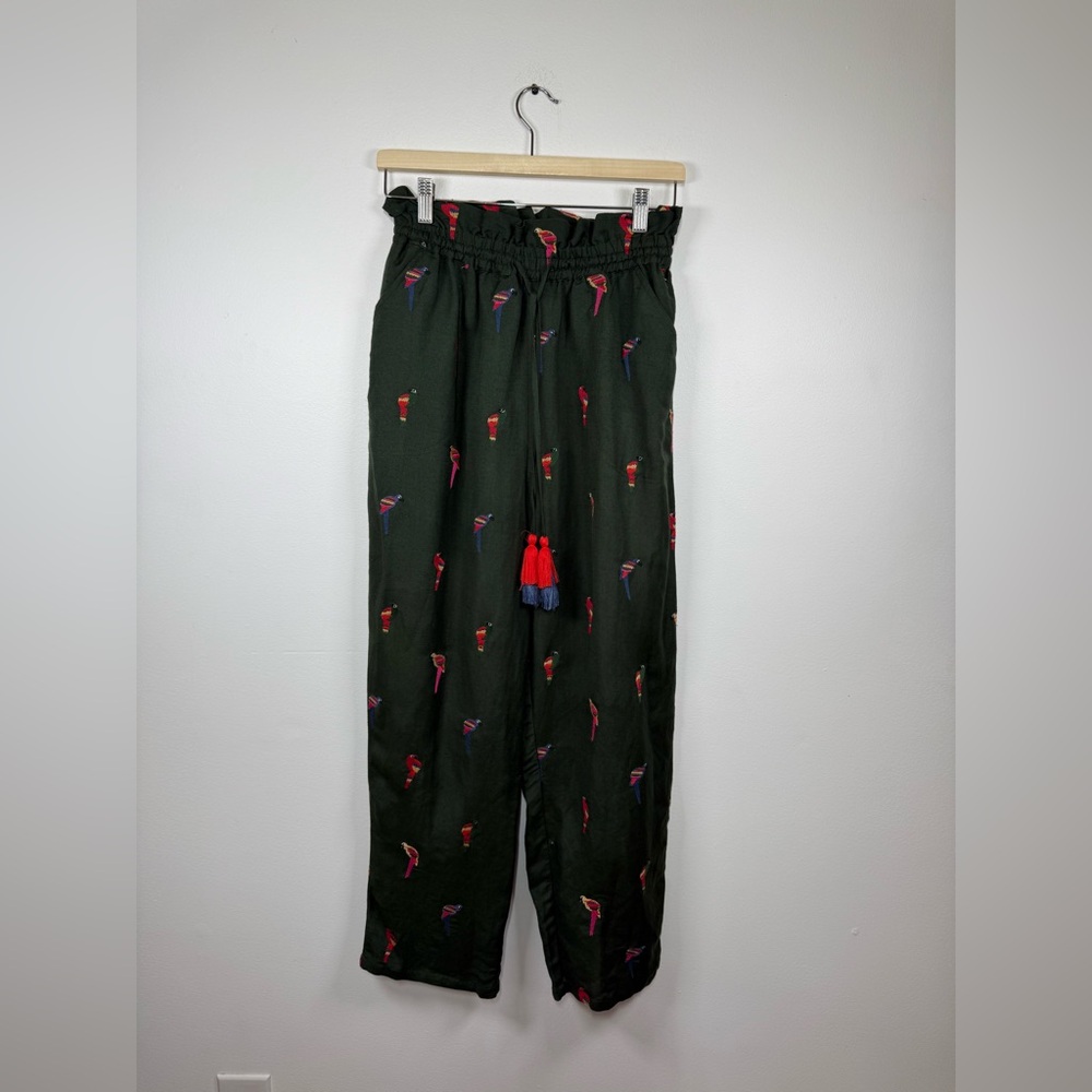 Farm Rio Parrot Bird Linen Blend Embroidered Pants - Picture 2 of 7